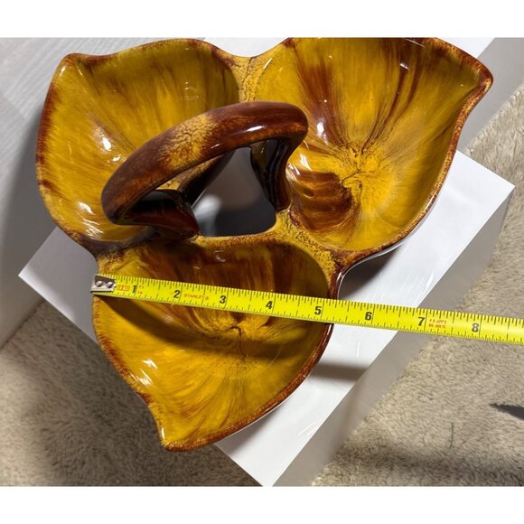 Blue Mountain Pottery Divided Dish Harvest Gold Nuts Condiments Candy Handle MCM - Picture 7 of 9